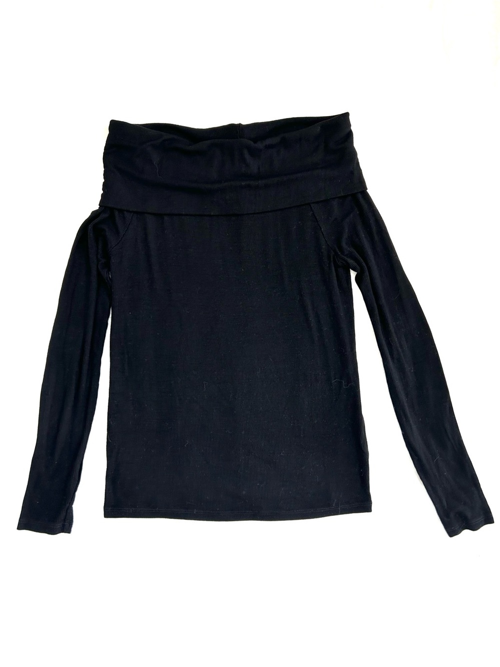 🖤 Michael Stars Black Off-Shoulder Foldover Long Sleeve Soft Rib Knit Top